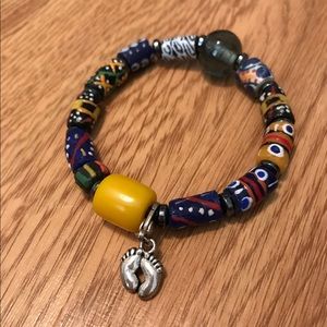 6/$20 NWOT Stretch Bracelet, Handcrafted Clay Beads, Recycled Glass, and Charm